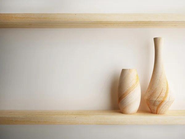 Wazon drewno na półce dekoracji projektowania — Zdjęcie stockowe