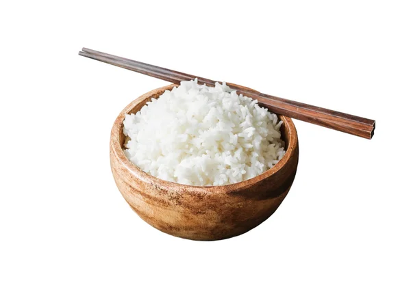 Rice in wood bowl — Stock Photo, Image