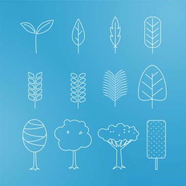 Soyut yaprak ve ağaç oluşturulan satır simgeler vektör