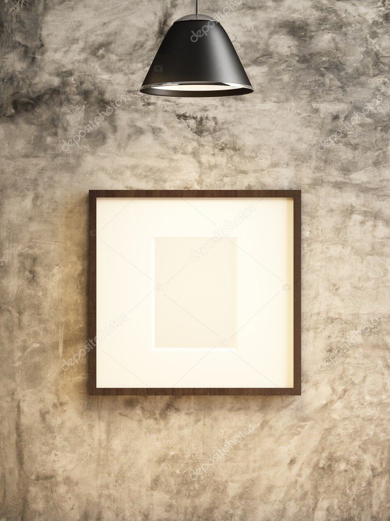 lamp and frame picture on concrete wall
