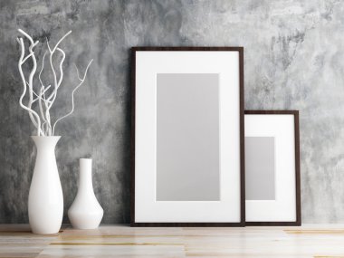 picture frame and vase on wood floor decorate clipart