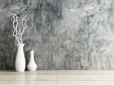 Vazo seramik duvar ahşap ve beton zemin üzerine