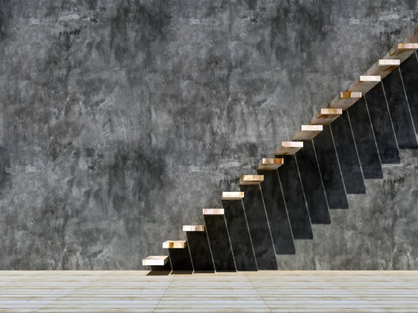 Деревянная лестница и бетонная стена — стоковое фото