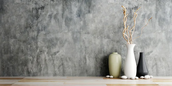 Vase ceramics on wooden and concrete wall background — Stock Photo, Image