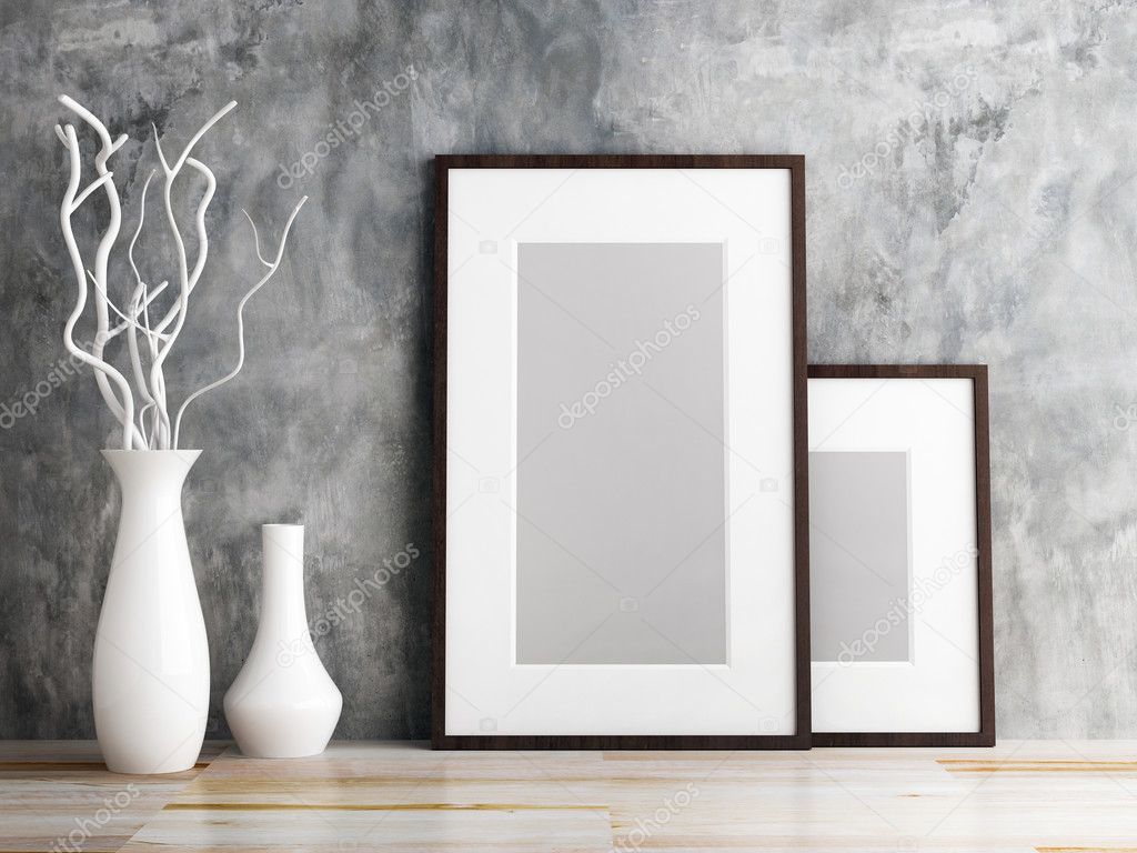 picture frame and vase on wood floor decorate