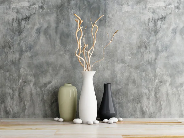 Vase ceramics on wooden and concrete wall background — Stock Photo, Image