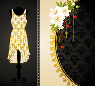 çiçekler ve süs eşyaları ile moda elbise