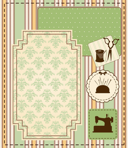 Vintage sewing elements on the background