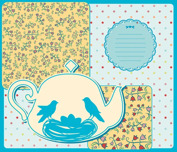 Винтажный керамический чайник с птицами — стоковое фото