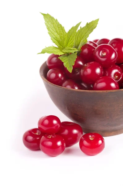 Cherry bowl on white background — Stock Photo, Image
