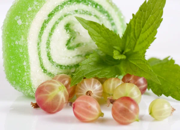 Tasty jelly candy with gooseberry on the white — Stock Photo, Image