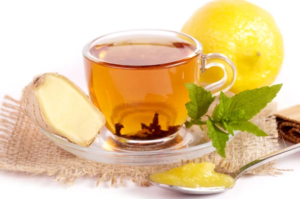 Cup of tea with ginger, honey and mint — Stock Photo, Image