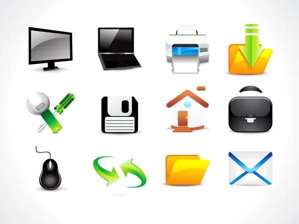 Abstract glossy computre icon set — Stock Vector