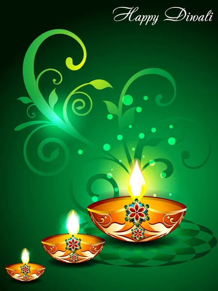 Fondo Diwali verde con flores — Archivo Imágenes Vectoriales