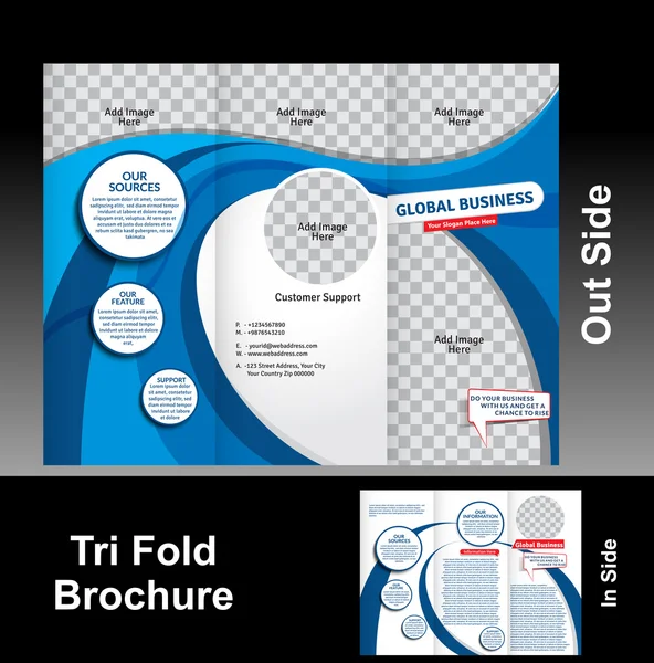 Tri gevouwen blauwe Golf brochure — Stockvector