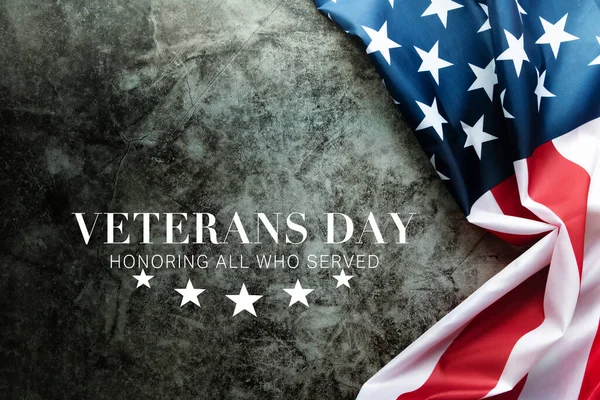 Veterans Day Honoring All Who Served American Flag Cement Background Stock Picture