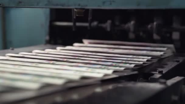 Printed Paper Newspapers Moved Conveyor One One Printing House New — Video Stock