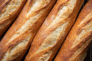 Taze pişmiş baget arka planda. Kapat..