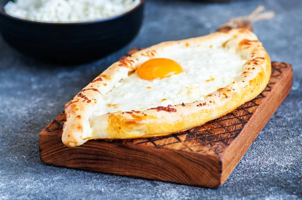 Khachapuri Traditional Georgian Cheese Egg Filled Bread Close — Photo