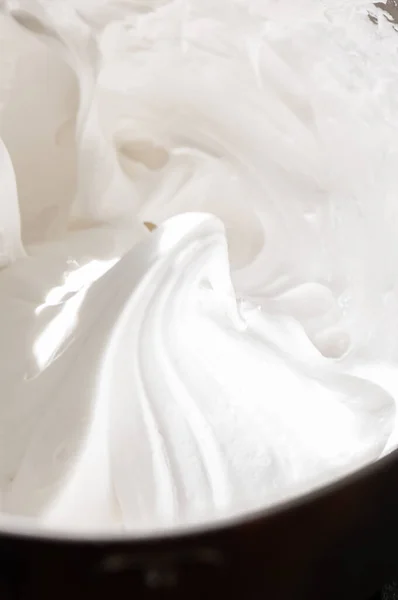 Whipped Egg Whites Beaten Italian Meringue Bowl Mixer Closeup Copy — Stock Photo, Image