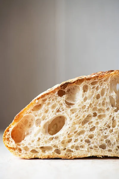 Slice of artisan bread, close up.
