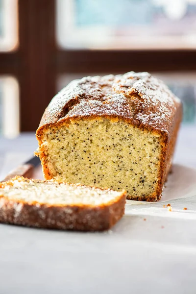 Slices Lemon Pound Cake Poppy Seeds Close — 스톡 사진