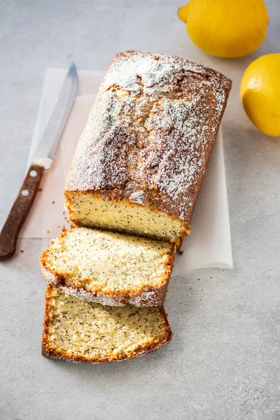 Slices Lemon Pound Cake Poppy Seeds Top View — 스톡 사진