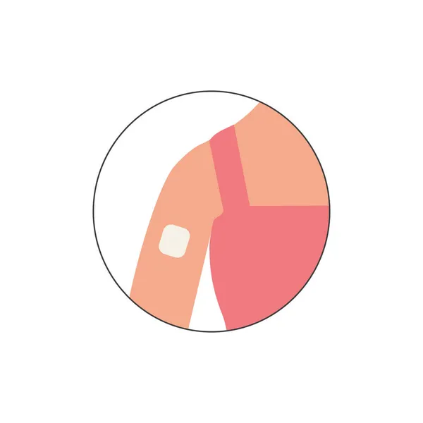 Método de contracepção. Braço feminino plano vetorial com adesivo contracetivo. Controle de natalidade para mulheres e prevenção de gravidez. Ilustração. —  Vetores de Stock