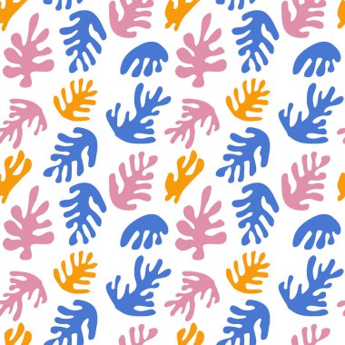 Soyut organik kesik Matisse ile modaya uygun, dikişsiz desen yosun ve mercan şekillerine ilham kaynağı oldu. Paket kağıdı, tekstil baskısı, duvar kağıdı için düz bir illüstrasyon.