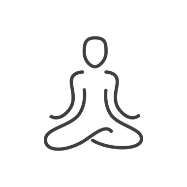 Meditating silhouette. Yoga and meditation symbol. Logo template for meditation, buddhist or spiritual wellbeing centre. Simple vector outline icon.