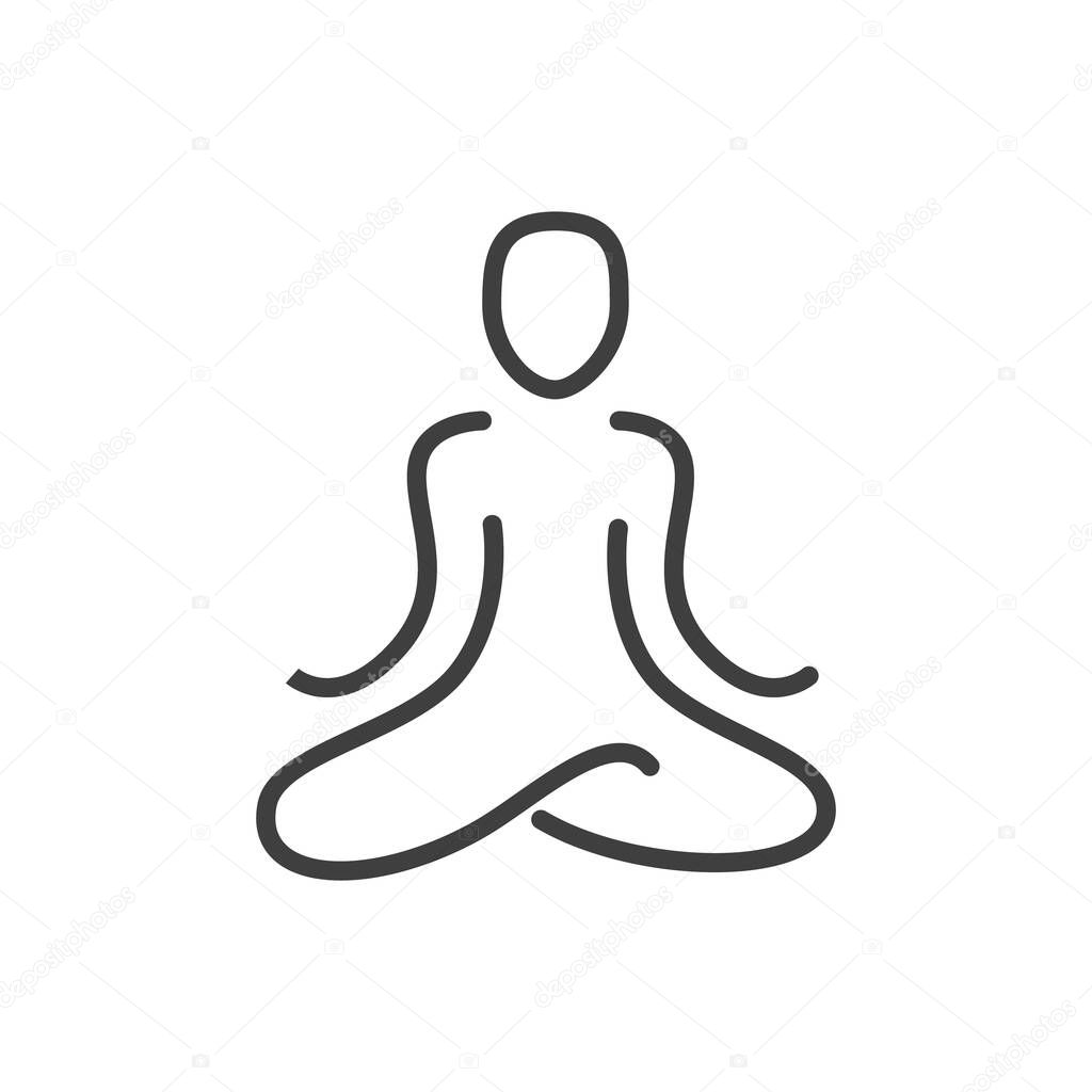 Meditating silhouette. Yoga and meditation symbol. Logo template for meditation, buddhist or spiritual wellbeing centre. Simple vector outline icon.