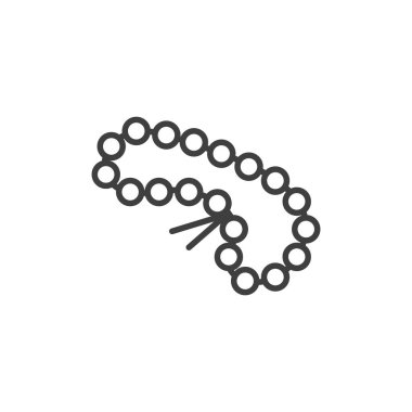 Holy rosary or buddhist mala. Linear prayer beads outline vector icon. Black simple illustration of religious accessory with tassel. Attribute of Christianity, Islam, Hindu and Buddhism. 