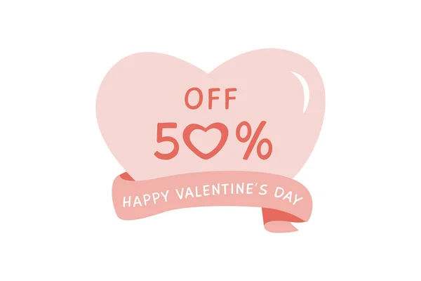 Šťastný Valentýn Prodej Designový Prvek Srdcem Růžovou Stuhou Pastelových Barvách — Stockový vektor