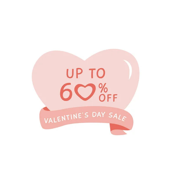 Šťastný Valentýn Prodej Designový Prvek Srdcem Růžovou Stuhou Pastelových Barvách — Stockový vektor