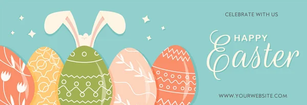 Happy Easter Horizontal Banner Decorated Easter Eggs Bunny Ears Pastel Royalty Free Stock Vectors