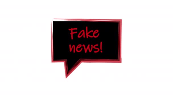 Fake news. The slogan on a black background in red letters. Speech bubble Fake news. Animation on a white background. Frame announcement black background with red stroke. 4k — Stock Video