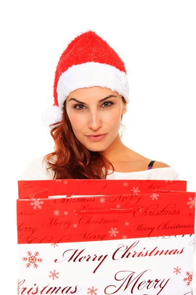 Girl with santa claus hat — Stock Photo, Image