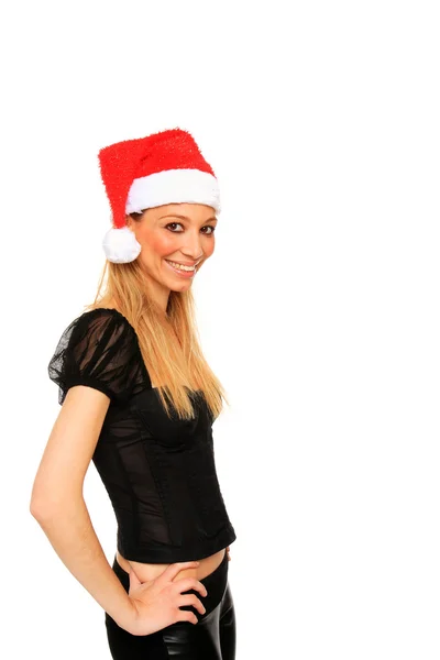 Girl with santa claus hat — Stock Photo, Image