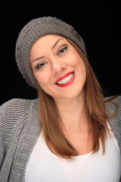 Pretty girl with grey cap — Stock Photo, Image