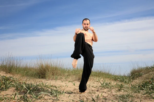 Martial arts instructeur oefening buiten — Stockfoto