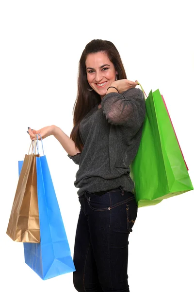 Счастливая девушка с сумками для покупок — стоковое фото