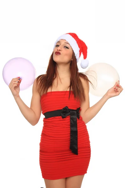 Belle jeune fille avec santa claus chapeau — Photo