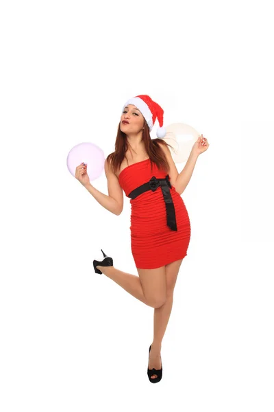 Beautiful young girl with santa claus hat — Stock Photo, Image