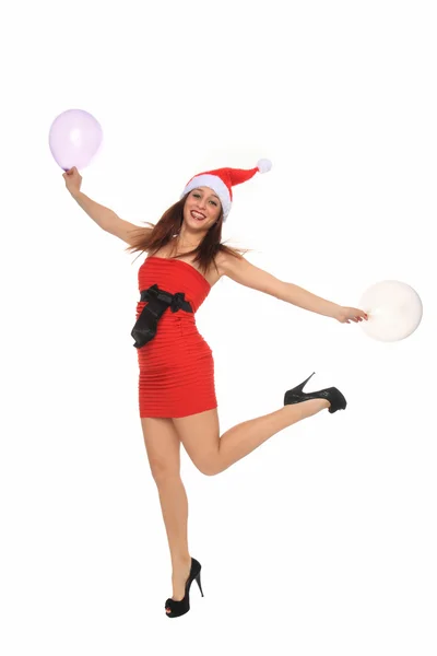 Belle jeune fille avec santa claus chapeau — Photo