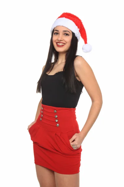 Belle jeune fille avec santa claus chapeau — Photo