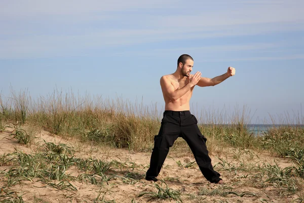 Kampfsportlehrer übt im Freien — Stockfoto