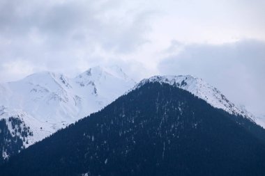 Yunanistan 'ın Metsovo köyü yakınlarında karla kaplı bir dağın manzarası