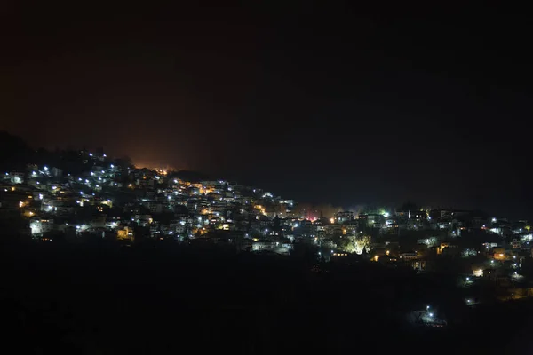 Vista Panoramica Del Villaggio Metsovo Notte Laminato Nel Nord Della — Foto Stock