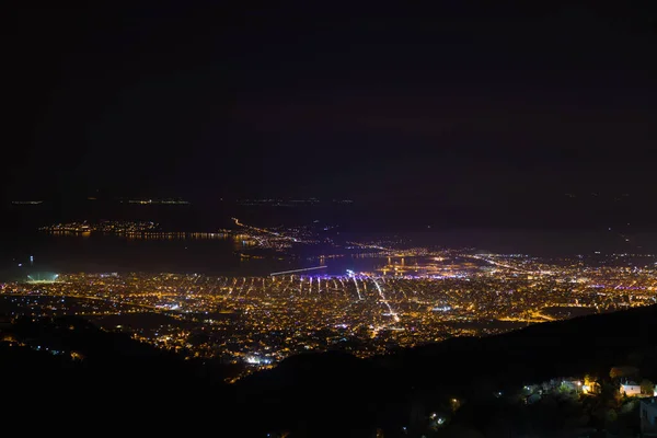 Panoramisch Uitzicht Volos Stad Nachts Magnesia Griekenland — Stockfoto