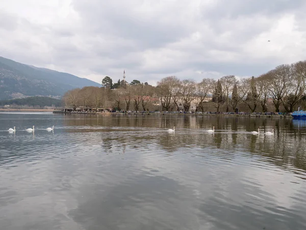 Lac Ioannina Ville Dans Grèce Nord Dans Après Midi Avec — Photo